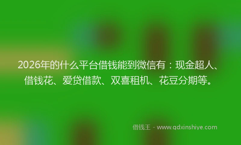 2026年的什么平台借钱能到微信有：现金超人、借钱花、爱贷借款、双喜租机、花豆分期等。