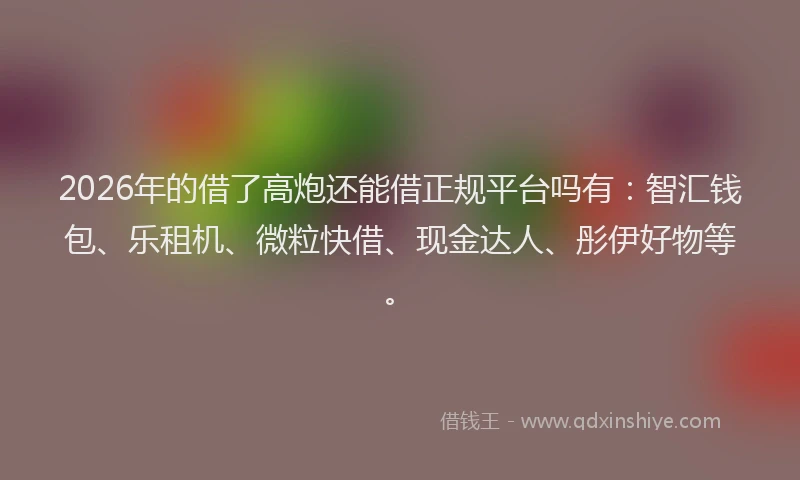2026年的借了高炮还能借正规平台吗有：智汇钱包、乐租机、微粒快借、现金达人、彤伊好物等。