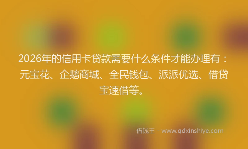 2026年的信用卡贷款需要什么条件才能办理有：元宝花、企鹅商城、全民钱包、派派优选、借贷宝速借等。