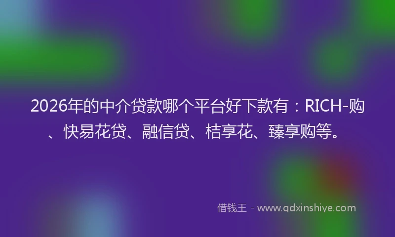 2026年的中介贷款哪个平台好下款有：RICH-购、快易花贷、融信贷、桔享花、臻享购等。