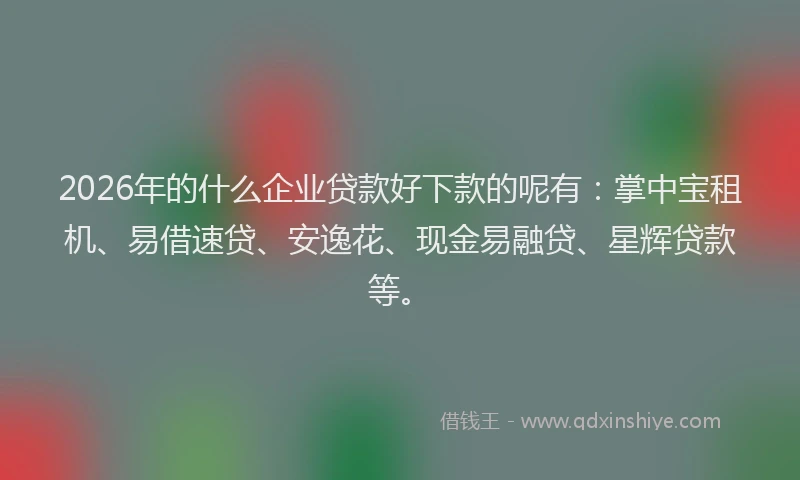 2026年的什么企业贷款好下款的呢有：掌中宝租机、易借速贷、安逸花、现金易融贷、星辉贷款等。