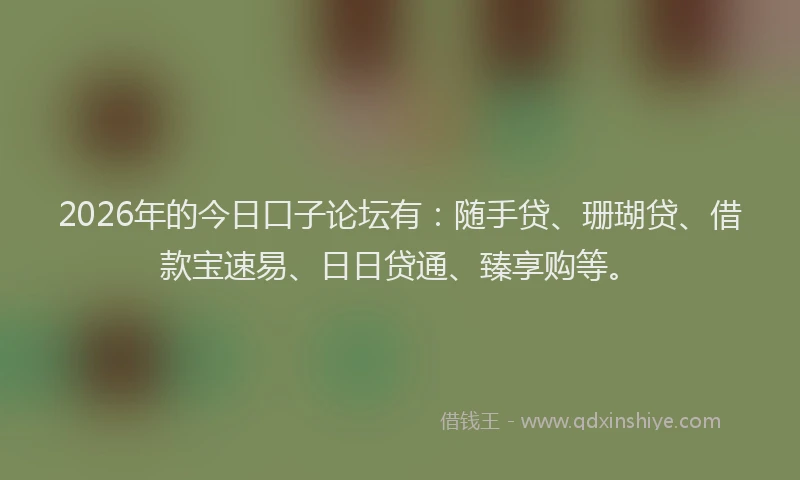 2026年的今日口子论坛有：随手贷、珊瑚贷、借款宝速易、日日贷通、臻享购等。