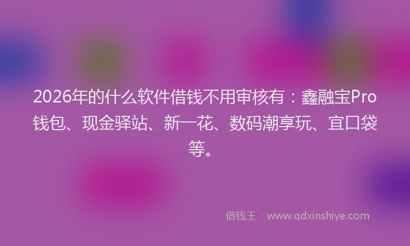 2026年的什么软件借钱不用审核有：鑫融宝Pro钱包、现金驿站、新一花、数码潮享玩、宜口袋等。