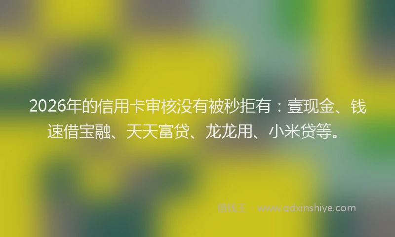 2026年的信用卡审核没有被秒拒有：壹现金、钱速借宝融、天天富贷、龙龙用、小米贷等。