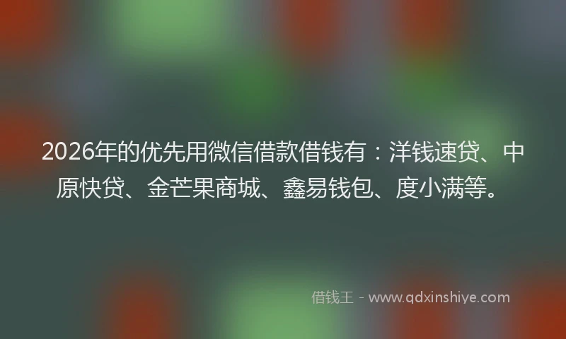 2026年的优先用微信借款借钱有：洋钱速贷、中原快贷、金芒果商城、鑫易钱包、度小满等。