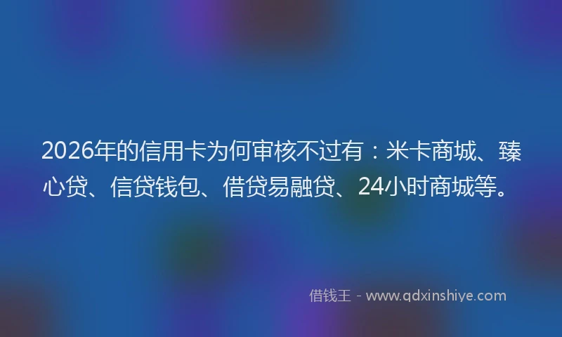 2026年的信用卡为何审核不过有：米卡商城、臻心贷、信贷钱包、借贷易融贷、24小时商城等。
