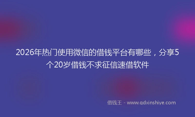 2026年热门使用微信的借钱平台有哪些，分享5个20岁借钱不求征信速借软件