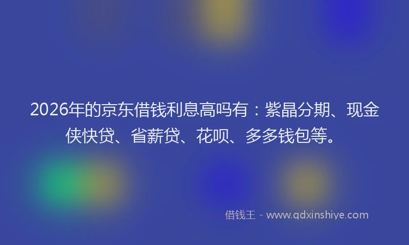 2026年的京东借钱利息高吗有：紫晶分期、现金侠快贷、省薪贷、花呗、多多钱包等。