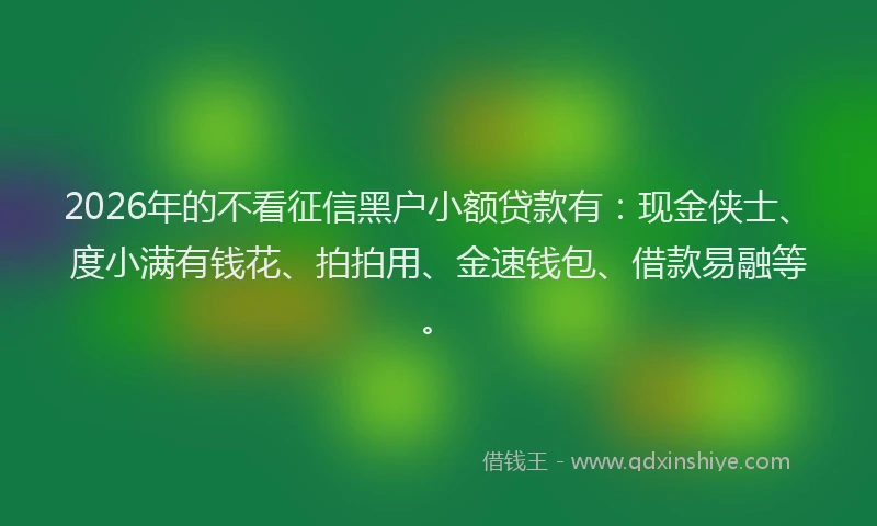 2026年的不看征信黑户小额贷款有：现金侠士、度小满有钱花、拍拍用、金速钱包、借款易融等。