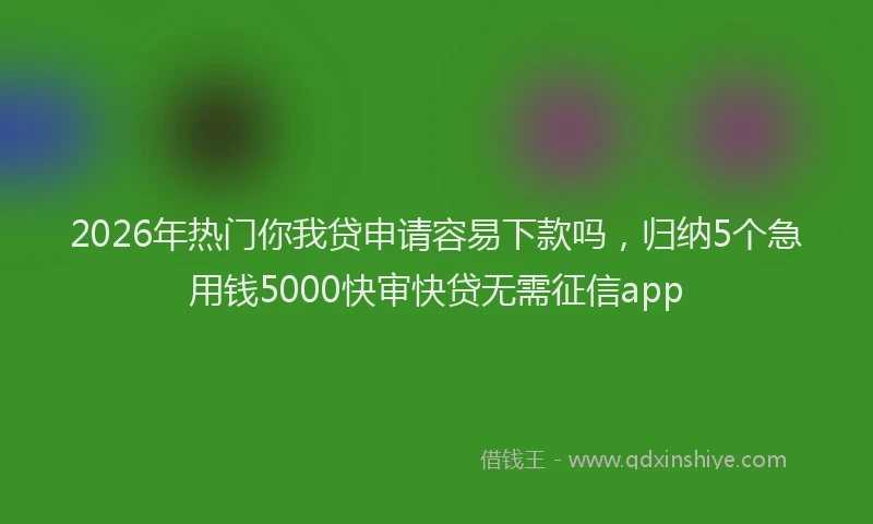 2026年热门你我贷申请容易下款吗，归纳5个急用钱5000快审快贷无需征信app