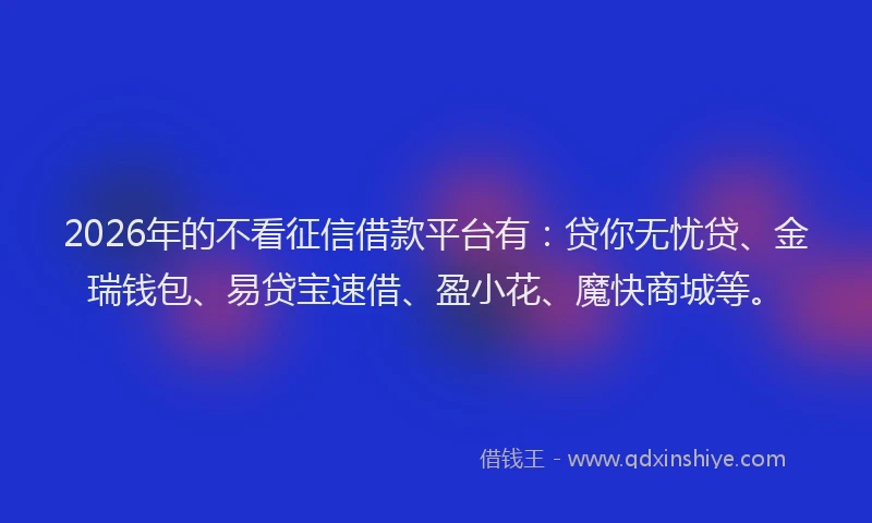 2026年的不看征信借款平台有：贷你无忧贷、金瑞钱包、易贷宝速借、盈小花、魔快商城等。