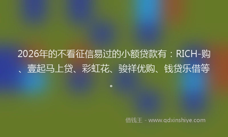 2026年的不看征信易过的小额贷款有：RICH-购、壹起马上贷、彩虹花、骏祥优购、钱贷乐借等。