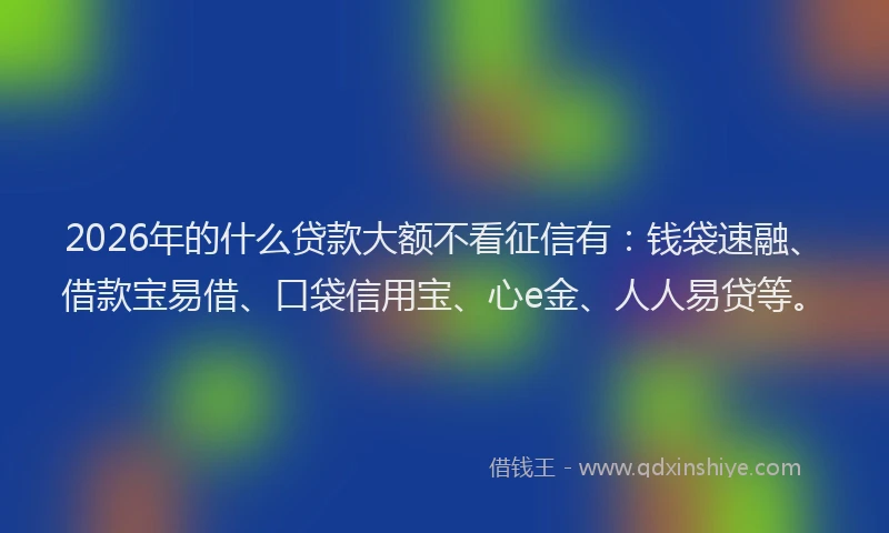 2026年的什么贷款大额不看征信有：钱袋速融、借款宝易借、口袋信用宝、心e金、人人易贷等。