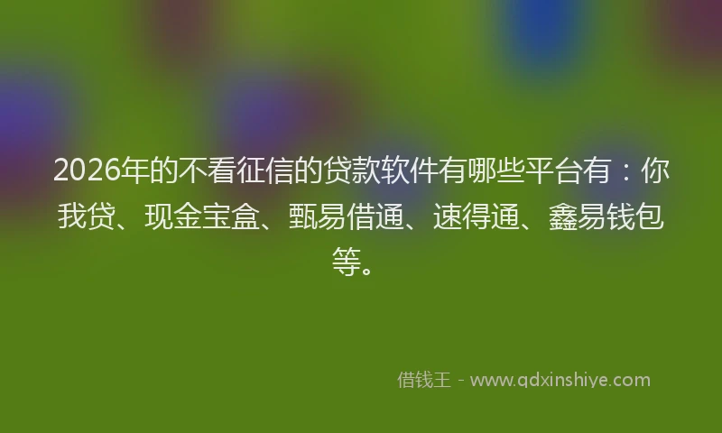 2026年的不看征信的贷款软件有哪些平台有：你我贷、现金宝盒、甄易借通、速得通、鑫易钱包等。