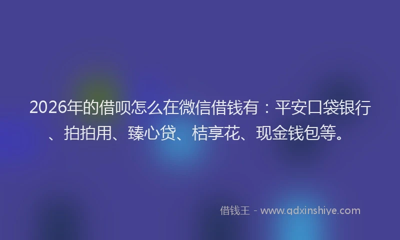 2026年的借呗怎么在微信借钱有：平安口袋银行、拍拍用、臻心贷、桔享花、现金钱包等。