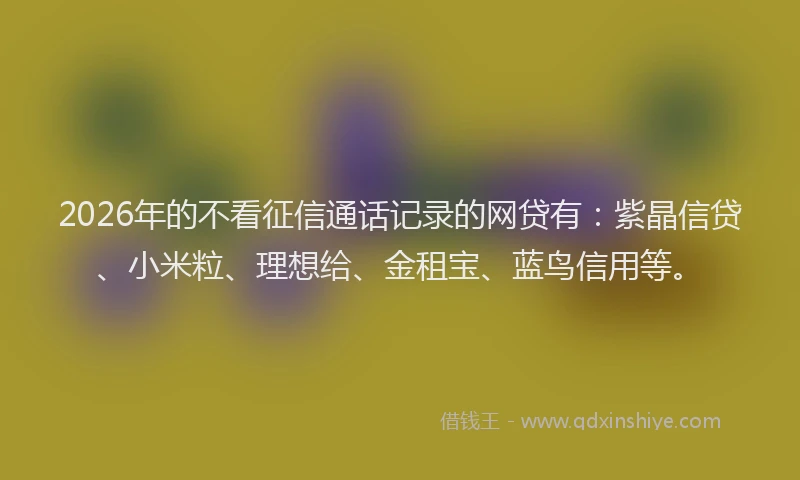 2026年的不看征信通话记录的网贷有：紫晶信贷、小米粒、理想给、金租宝、蓝鸟信用等。