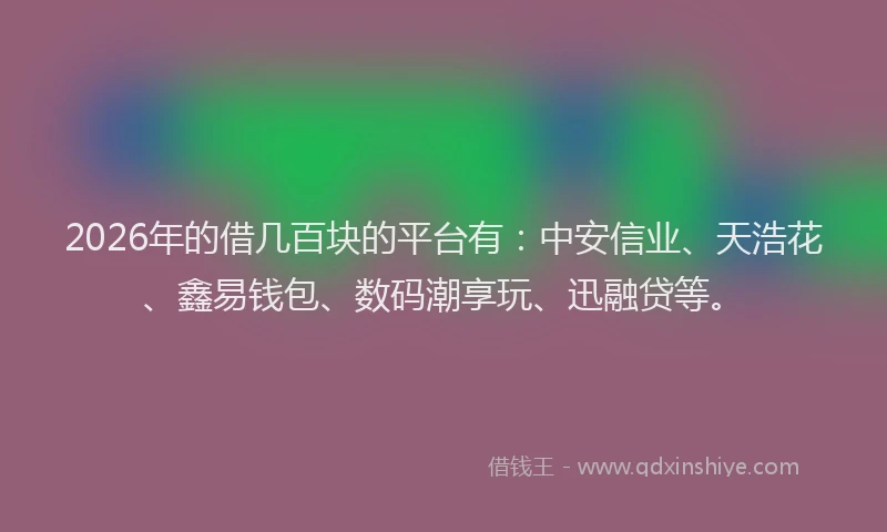 2026年的借几百块的平台有：中安信业、天浩花、鑫易钱包、数码潮享玩、迅融贷等。