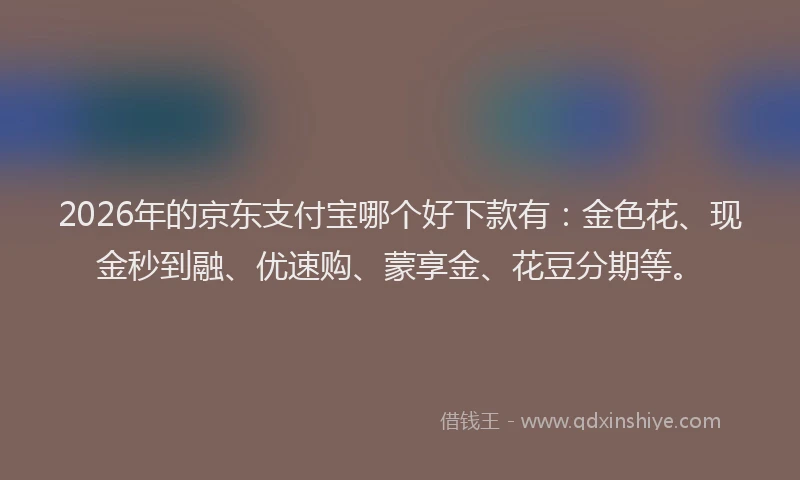 2026年的京东支付宝哪个好下款有：金色花、现金秒到融、优速购、蒙享金、花豆分期等。