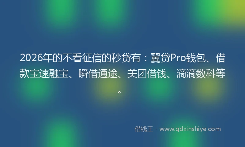 2026年的不看征信的秒贷有：翼贷Pro钱包、借款宝速融宝、瞬借通途、美团借钱、滴滴数科等。