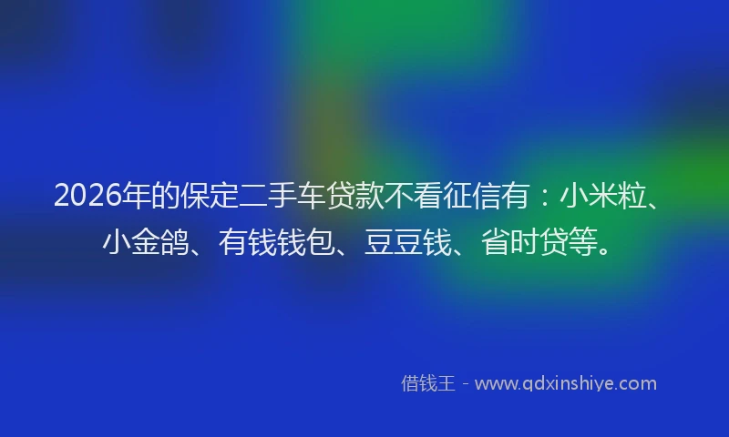 2026年的保定二手车贷款不看征信有：小米粒、小金鸽、有钱钱包、豆豆钱、省时贷等。