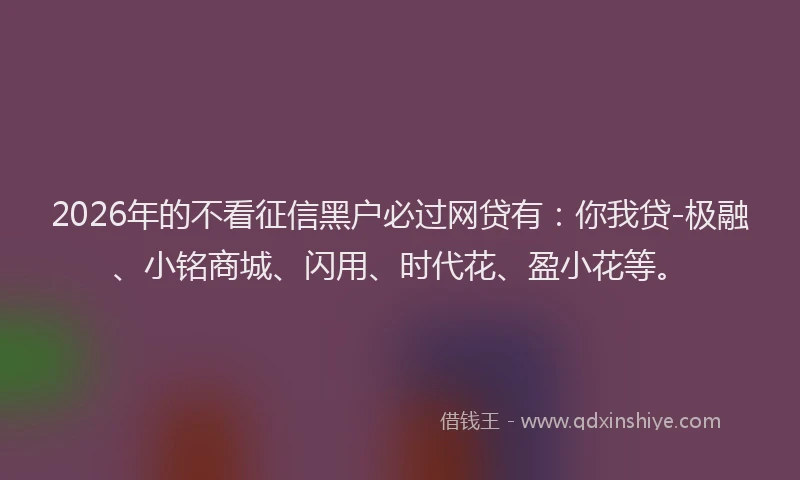 2026年的不看征信黑户必过网贷有：你我贷-极融、小铭商城、闪用、时代花、盈小花等。