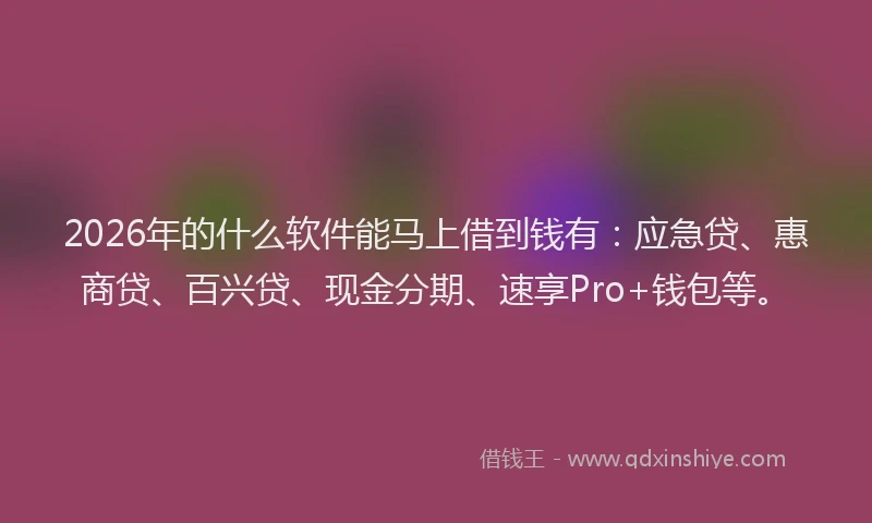 2026年的什么软件能马上借到钱有：应急贷、惠商贷、百兴贷、现金分期、速享Pro+钱包等。