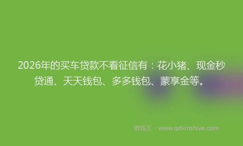 2026年的买车贷款不看征信有：花小猪、现金秒贷通、天天钱包、多多钱包、蒙享金等。