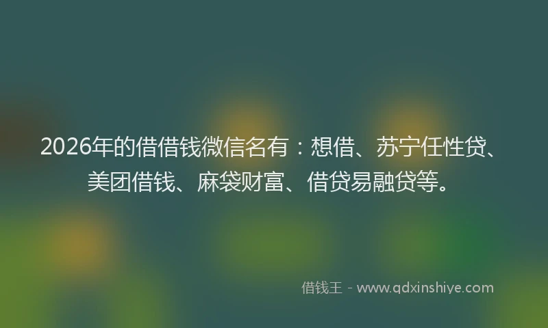 2026年的借借钱微信名有：想借、苏宁任性贷、美团借钱、麻袋财富、借贷易融贷等。