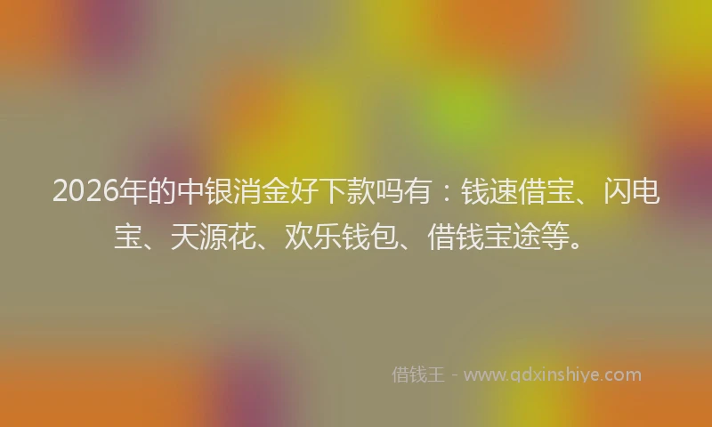 2026年的中银消金好下款吗有：钱速借宝、闪电宝、天源花、欢乐钱包、借钱宝途等。