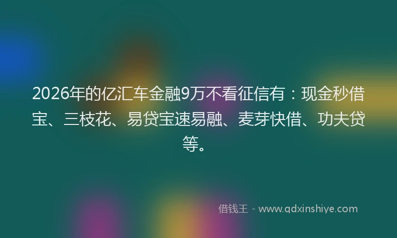 2026年的亿汇车金融9万不看征信有：现金秒借宝、三枝花、易贷宝速易融、麦芽快借、功夫贷等。