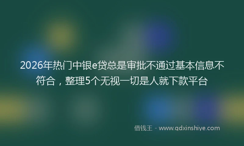 2026年热门中银e贷总是审批不通过基本信息不符合，整理5个无视一切是人就下款平台