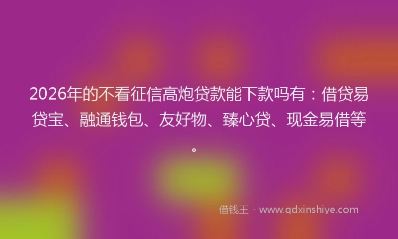 2026年的不看征信高炮贷款能下款吗有：借贷易贷宝、融通钱包、友好物、臻心贷、现金易借等。