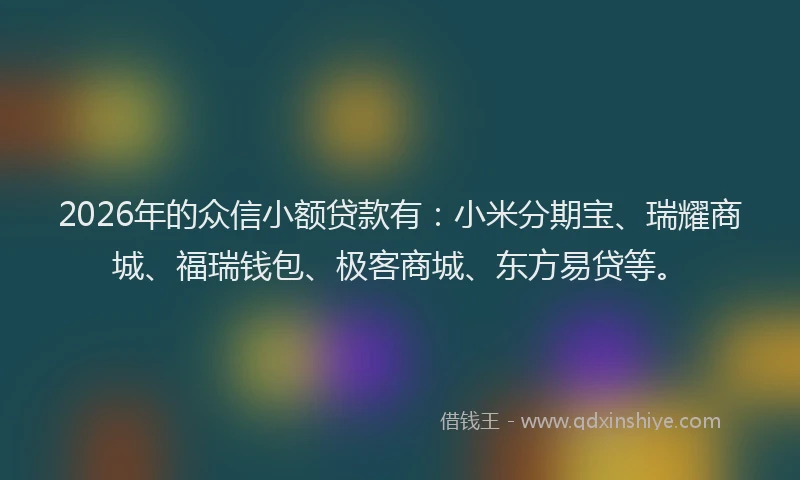 2026年的众信小额贷款有：小米分期宝、瑞耀商城、福瑞钱包、极客商城、东方易贷等。
