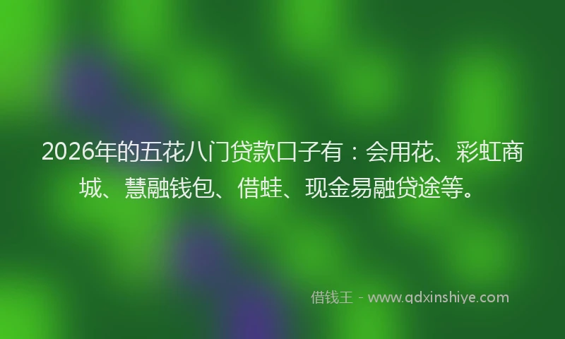 2026年的五花八门贷款口子有：会用花、彩虹商城、慧融钱包、借蛙、现金易融贷途等。