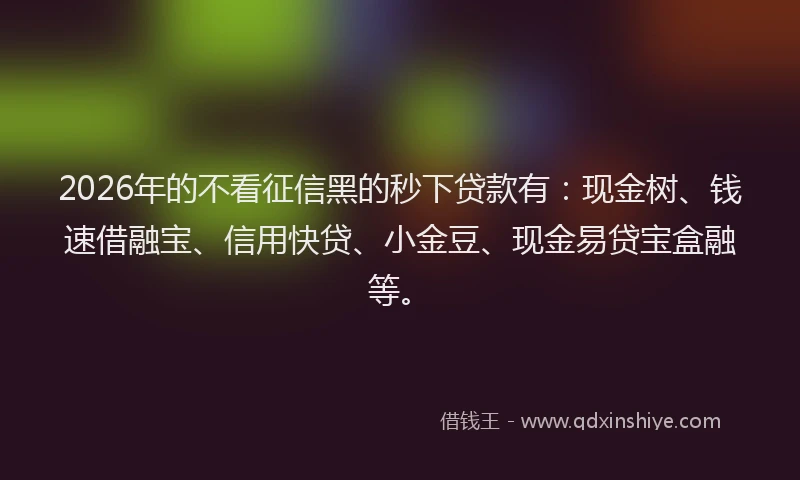 2026年的不看征信黑的秒下贷款有：现金树、钱速借融宝、信用快贷、小金豆、现金易贷宝盒融等。