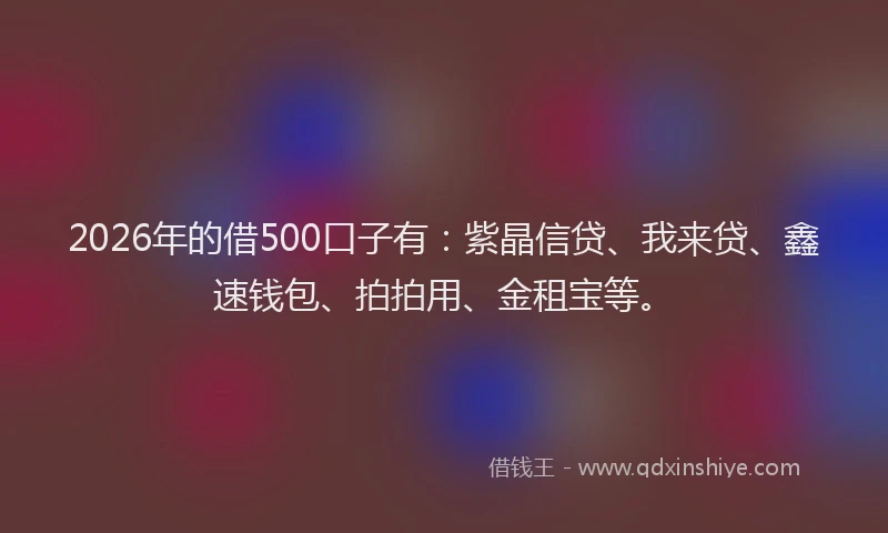 2026年的借500口子有：紫晶信贷、我来贷、鑫速钱包、拍拍用、金租宝等。