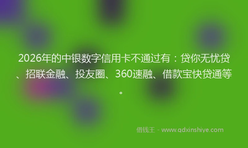 2026年的中银数字信用卡不通过有：贷你无忧贷、招联金融、投友圈、360速融、借款宝快贷通等。