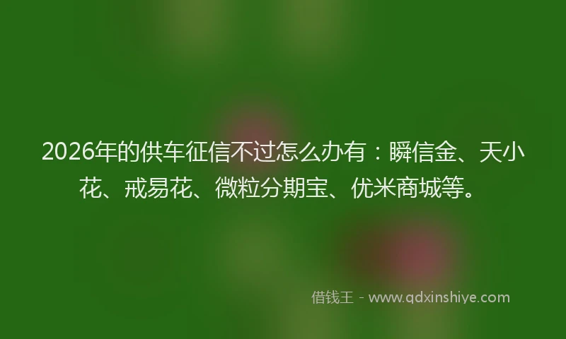 2026年的供车征信不过怎么办有：瞬信金、天小花、戒易花、微粒分期宝、优米商城等。