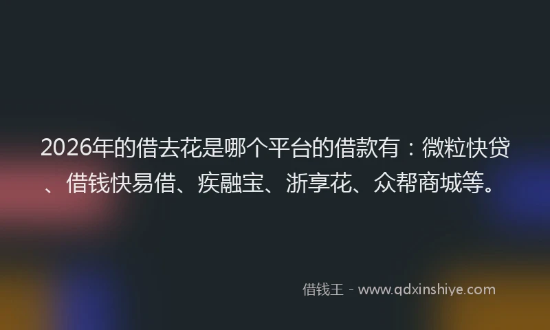 2026年的借去花是哪个平台的借款有：微粒快贷、借钱快易借、疾融宝、浙享花、众帮商城等。