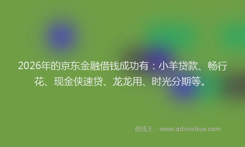 2026年的京东金融借钱成功有：小羊贷款、畅行花、现金侠速贷、龙龙用、时光分期等。