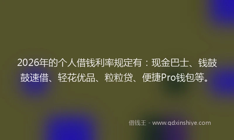 2026年的个人借钱利率规定有：现金巴士、钱鼓鼓速借、轻花优品、粒粒贷、便捷Pro钱包等。