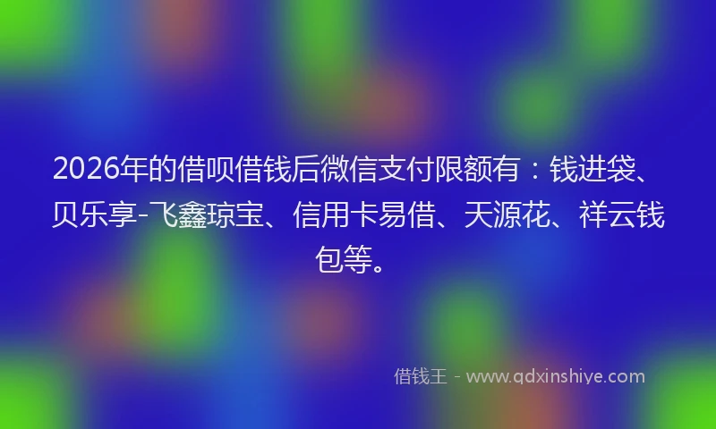 2026年的借呗借钱后微信支付限额有：钱进袋、贝乐享-飞鑫琼宝、信用卡易借、天源花、祥云钱包等。