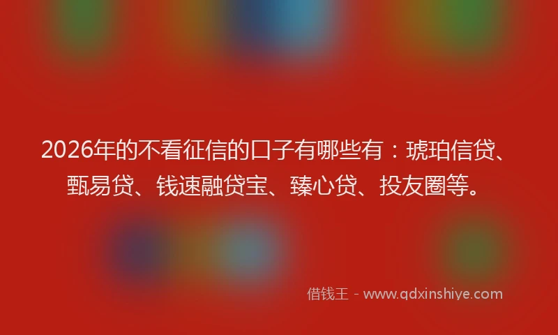 2026年的不看征信的口子有哪些有：琥珀信贷、甄易贷、钱速融贷宝、臻心贷、投友圈等。