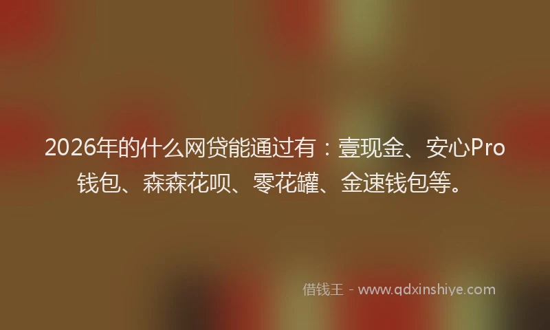 2026年的什么网贷能通过有：壹现金、安心Pro钱包、森森花呗、零花罐、金速钱包等。