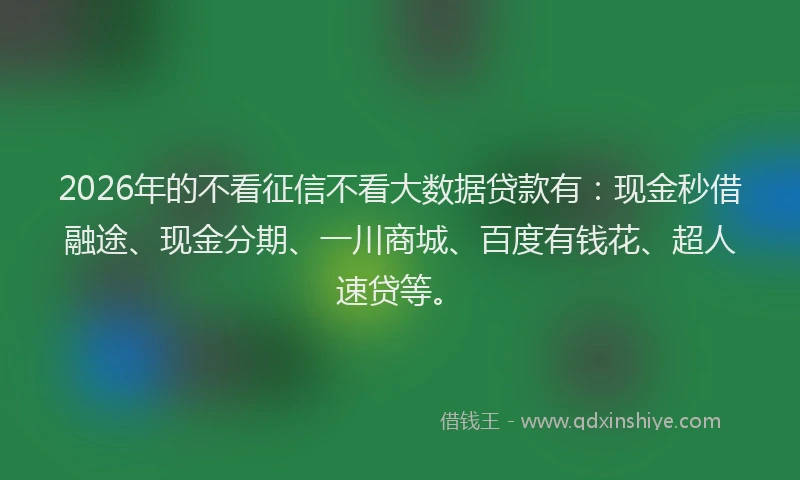2026年的不看征信不看大数据贷款有：现金秒借融途、现金分期、一川商城、百度有钱花、超人速贷等。