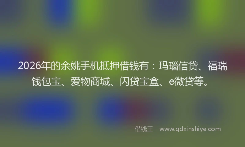 2026年的余姚手机抵押借钱有：玛瑙信贷、福瑞钱包宝、爱物商城、闪贷宝盒、e微贷等。