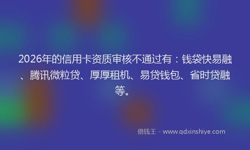 2026年的信用卡资质审核不通过有：钱袋快易融、腾讯微粒贷、厚厚租机、易贷钱包、省时贷融等。