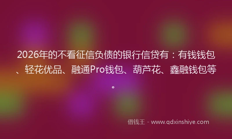 2026年的不看征信负债的银行信贷有：有钱钱包、轻花优品、融通Pro钱包、葫芦花、鑫融钱包等。