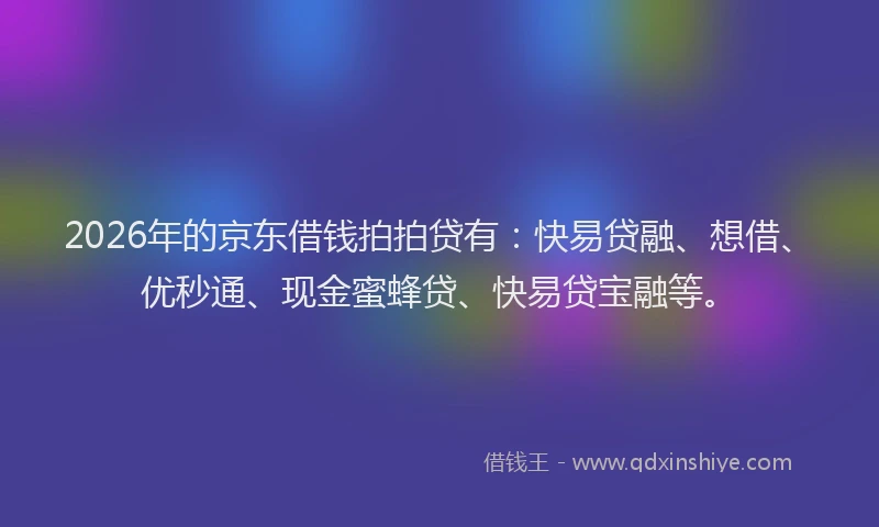 2026年的京东借钱拍拍贷有：快易贷融、想借、优秒通、现金蜜蜂贷、快易贷宝融等。