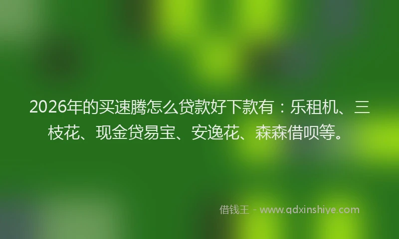 2026年的买速腾怎么贷款好下款有：乐租机、三枝花、现金贷易宝、安逸花、森森借呗等。